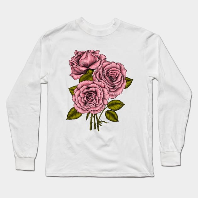 Pink roses bouquet Long Sleeve T-Shirt by katerinamk